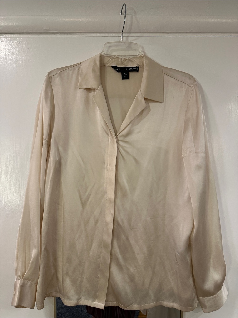 100% silk Sephanie Chaus Cream Button-Up Shirt